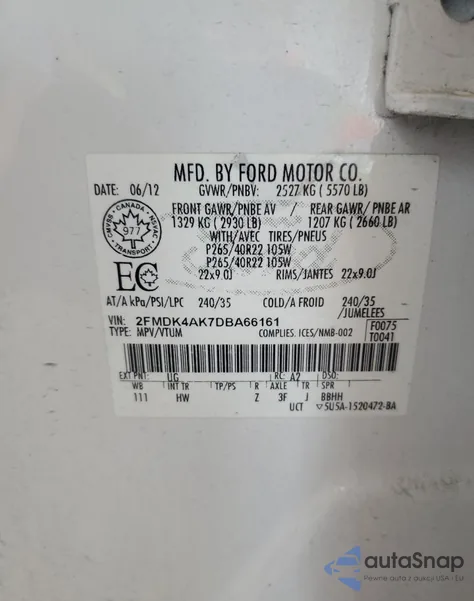 2013 Ford Edge Sport из США, поврежденный, VIN 2FMDK4AK7DBA66161